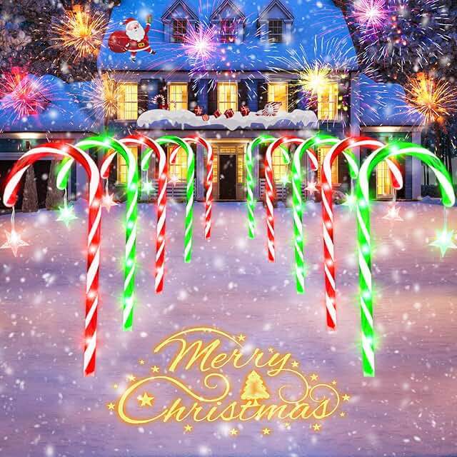 Treela 2 Sets 36 Inch Christmas Candy Cane Pathway Markers Lights 12 Pcs LED Outdoor Christmas Decorations Lighted Candy Cane Holiday Decor for Yard Walkway Patio Garden Lawn Xmas, Red and Green