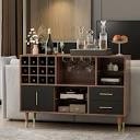 Hyeng Kitchen Sideboard Buffet Cabinet with 12 Wine Bottle Rack, Stemware Holder and Drawers