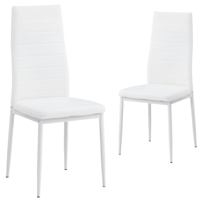 Leather Bhavik Of 2, Upholstered Kitchen Chairs, Comfortable Seat For Kitchen, Dining Room Leg Color: White, Upholstery Color: White