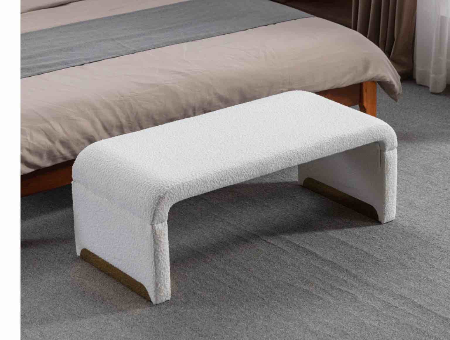 Boucle Upholstered Retangular Ottoman