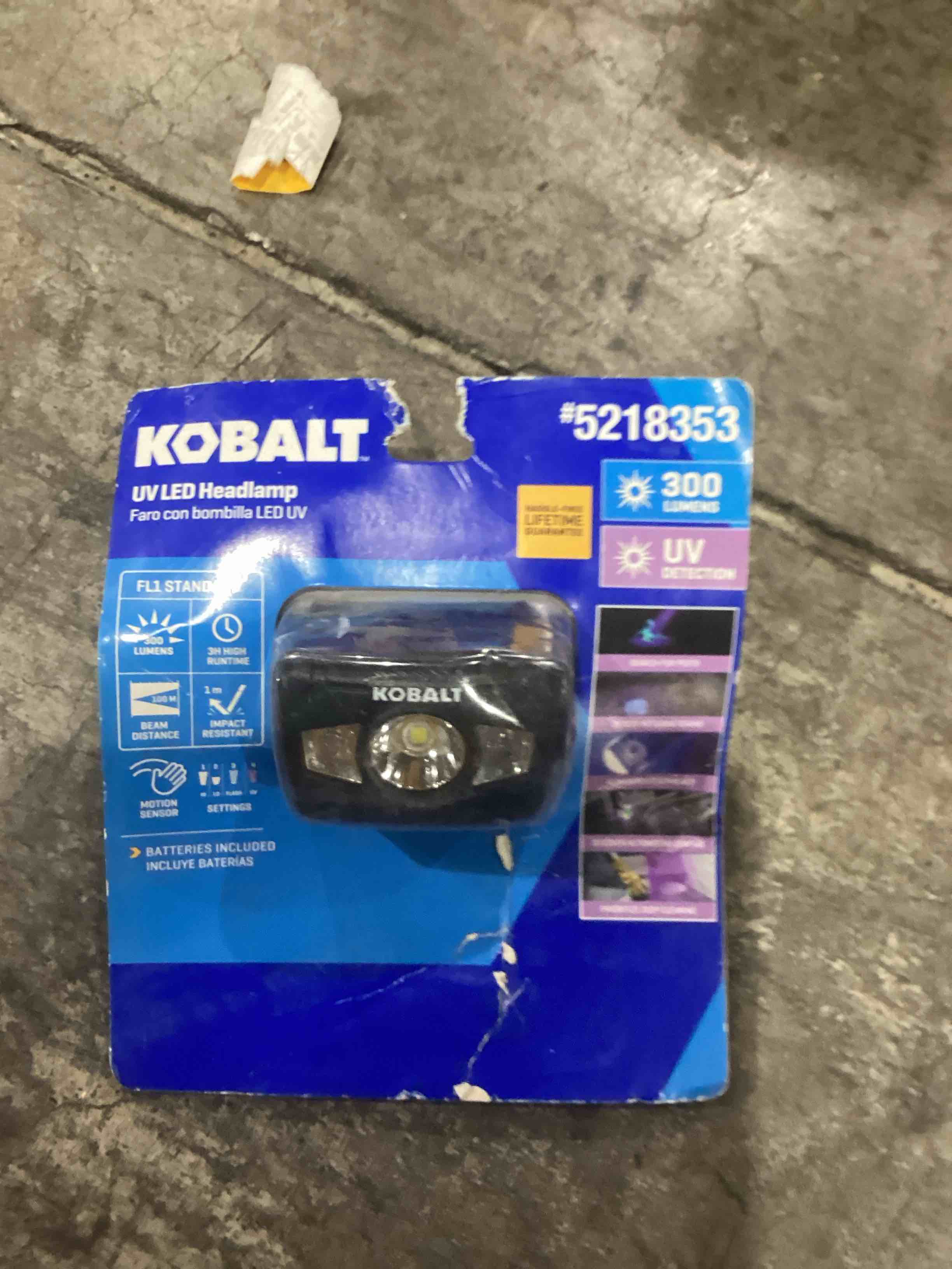 Kobalt UV LED Headlamp 300-Lumen 4 Modes LED Flashlight with Batteries Included