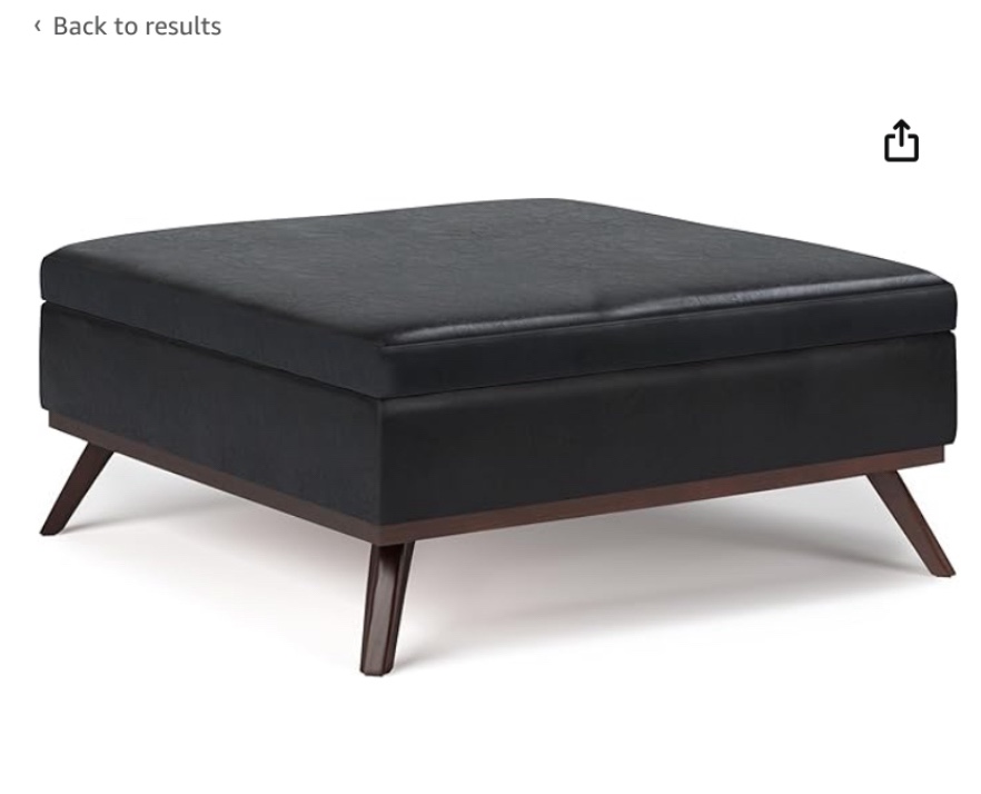 black leather storage ottoman with legs