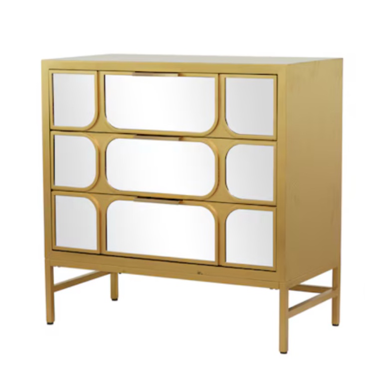 UMA 32-in W 2-Door Gold 3 Drawer with Mirrored Front Accent Cabinet