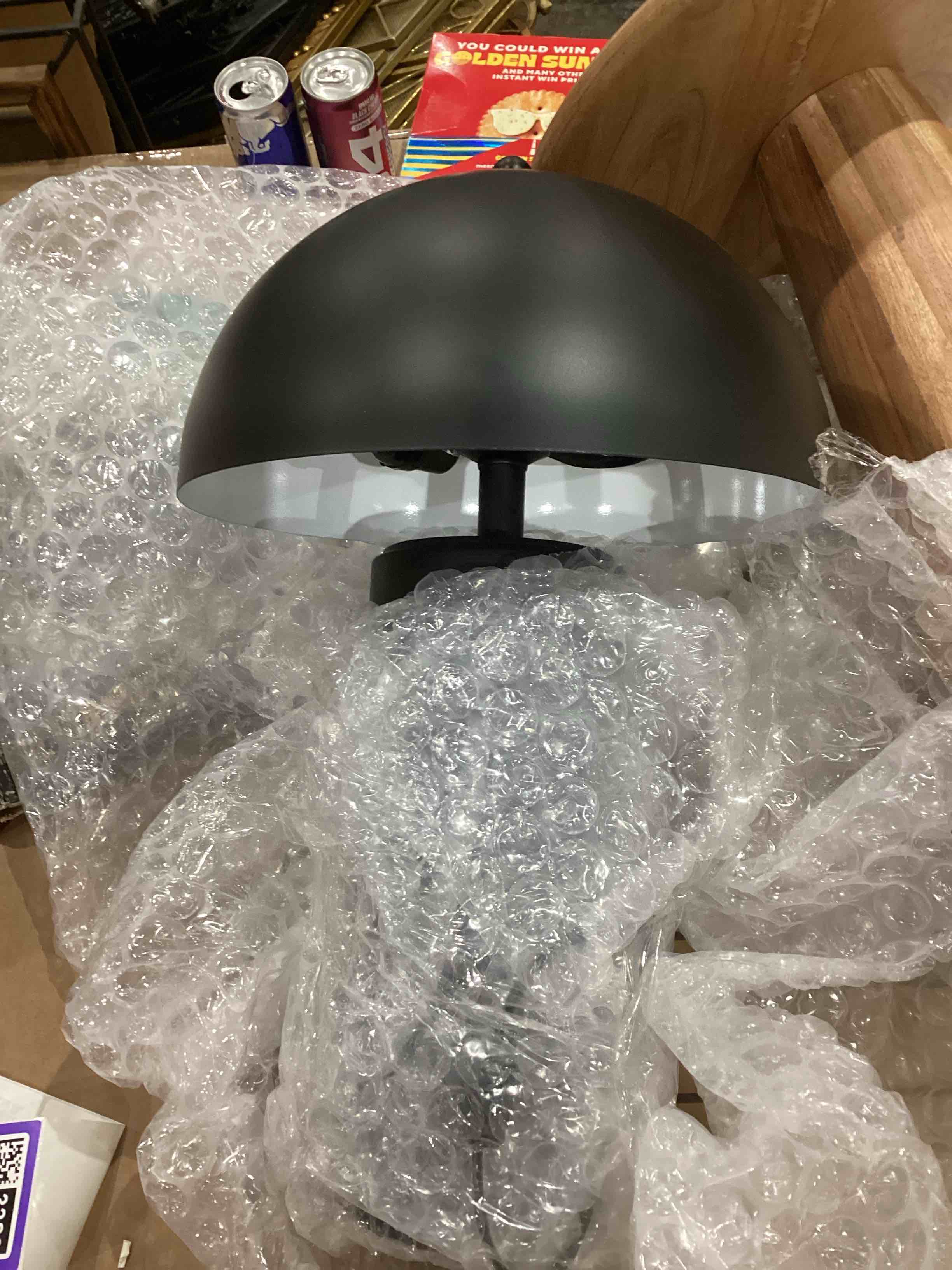 Black Metal Room Accent Lamp with Dome Shade, 14" x 14" x 22