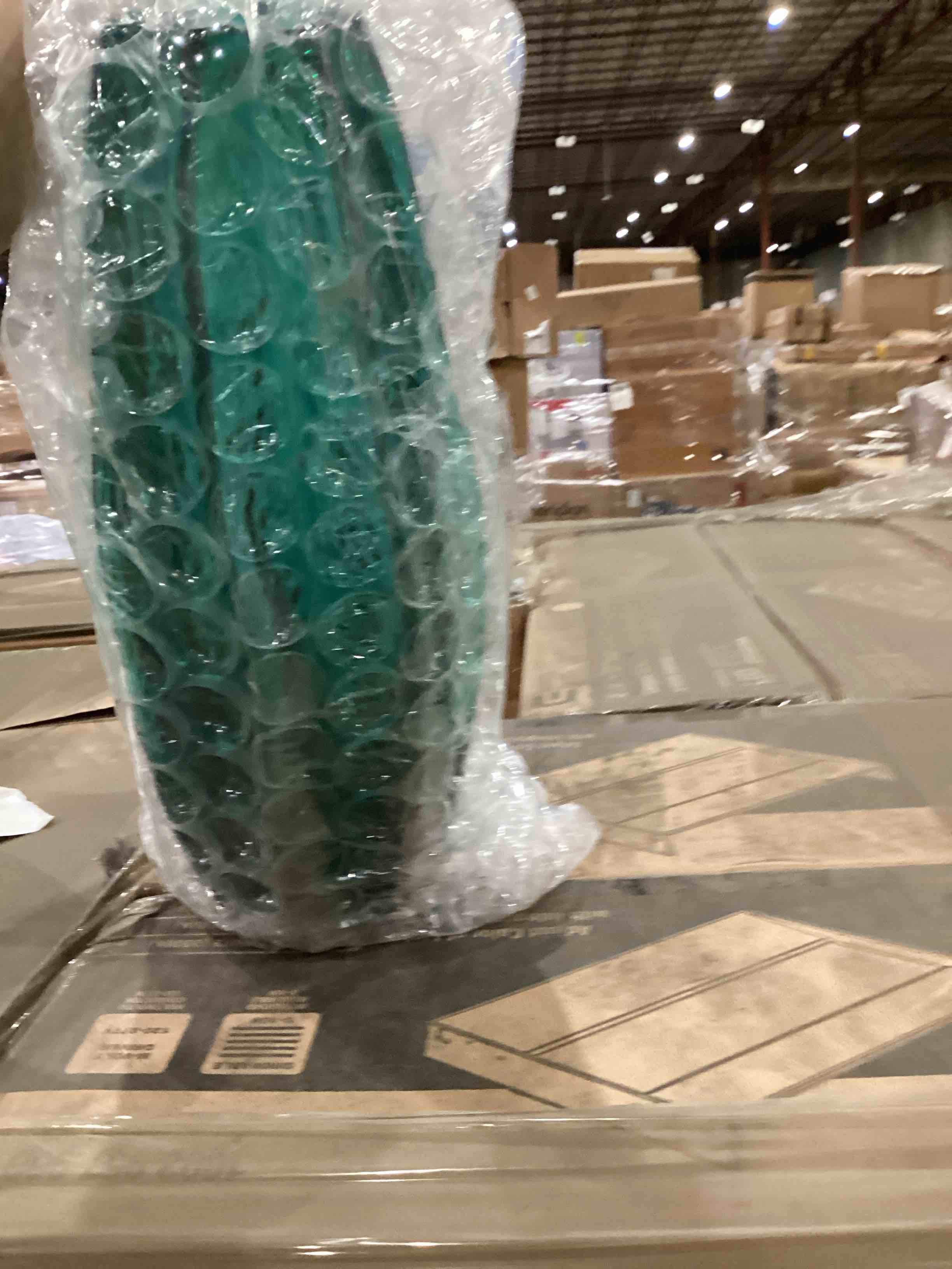 uma green glass handmade bubble textured decorative vase with wavy body
