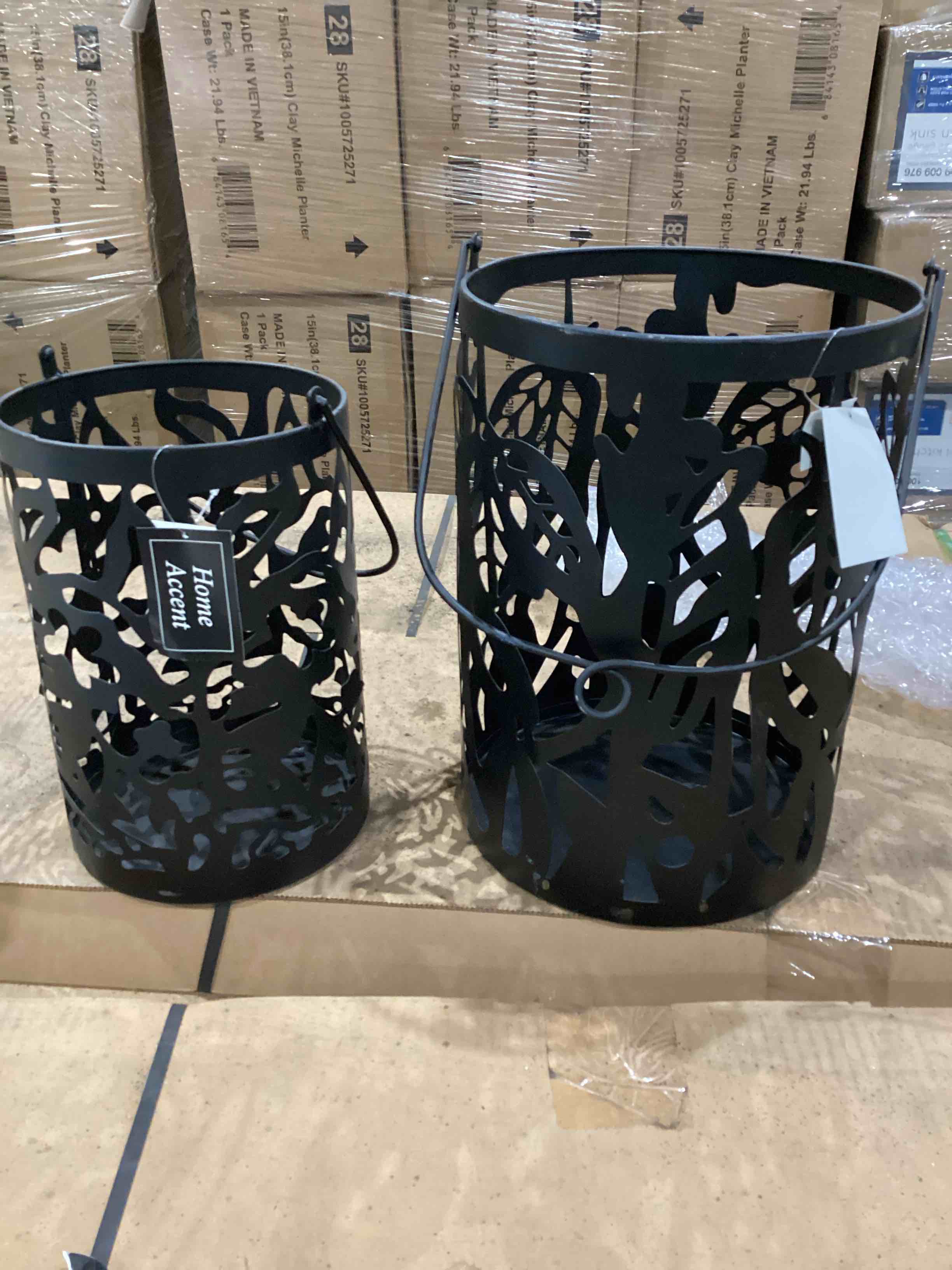 Litton Lane (Brand Rating: 4.3/5) Black Pierced Leaf Design Candle Lanterns (Set of 2)
