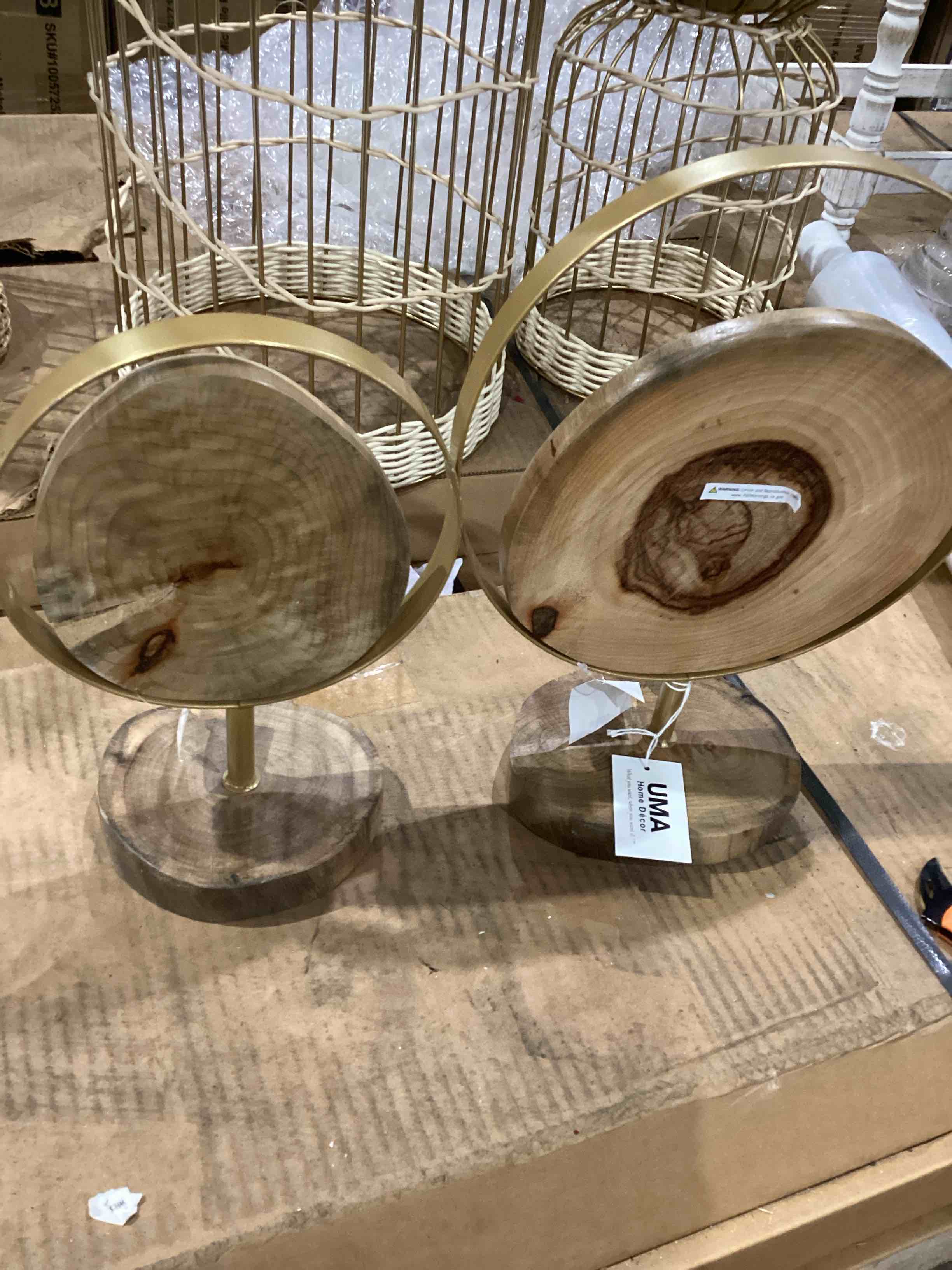 wood abstract sculpture set of 2
