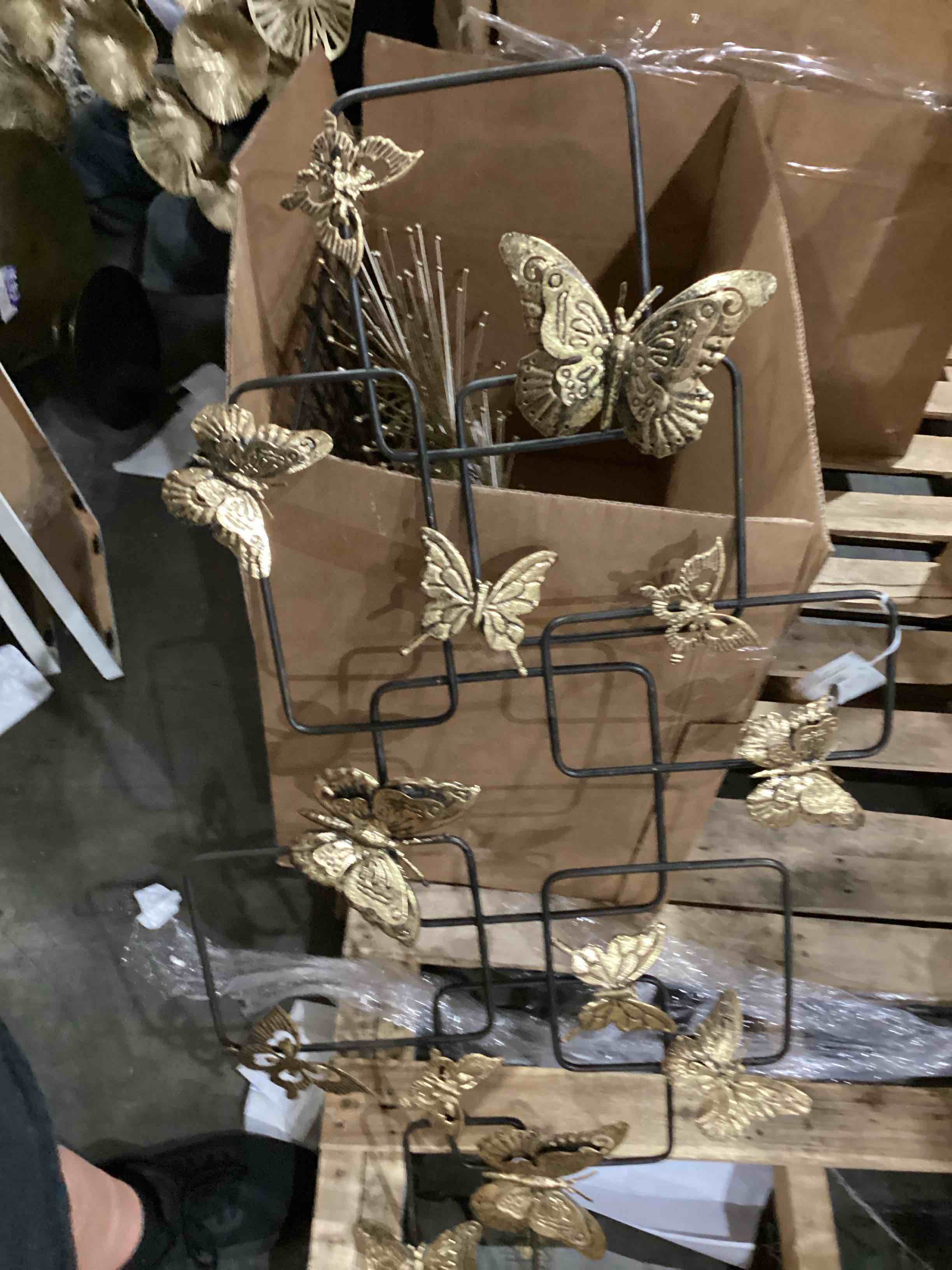 UMA Gold Metal Butterfly Home Wall Decor with Black Open Rectangles, 42" x 2" x 23"