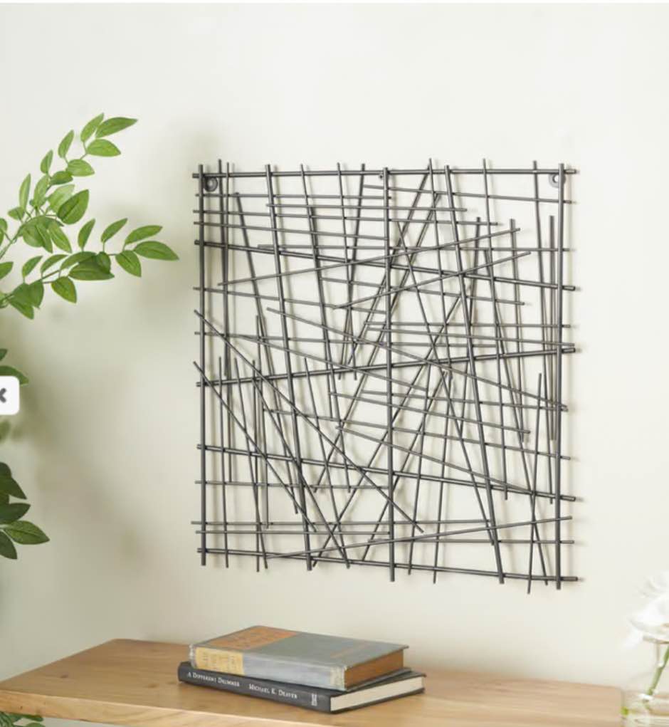 Black Metal Abstract Overlapping Sticks Home Wall Decor, 20" x 1" x 20