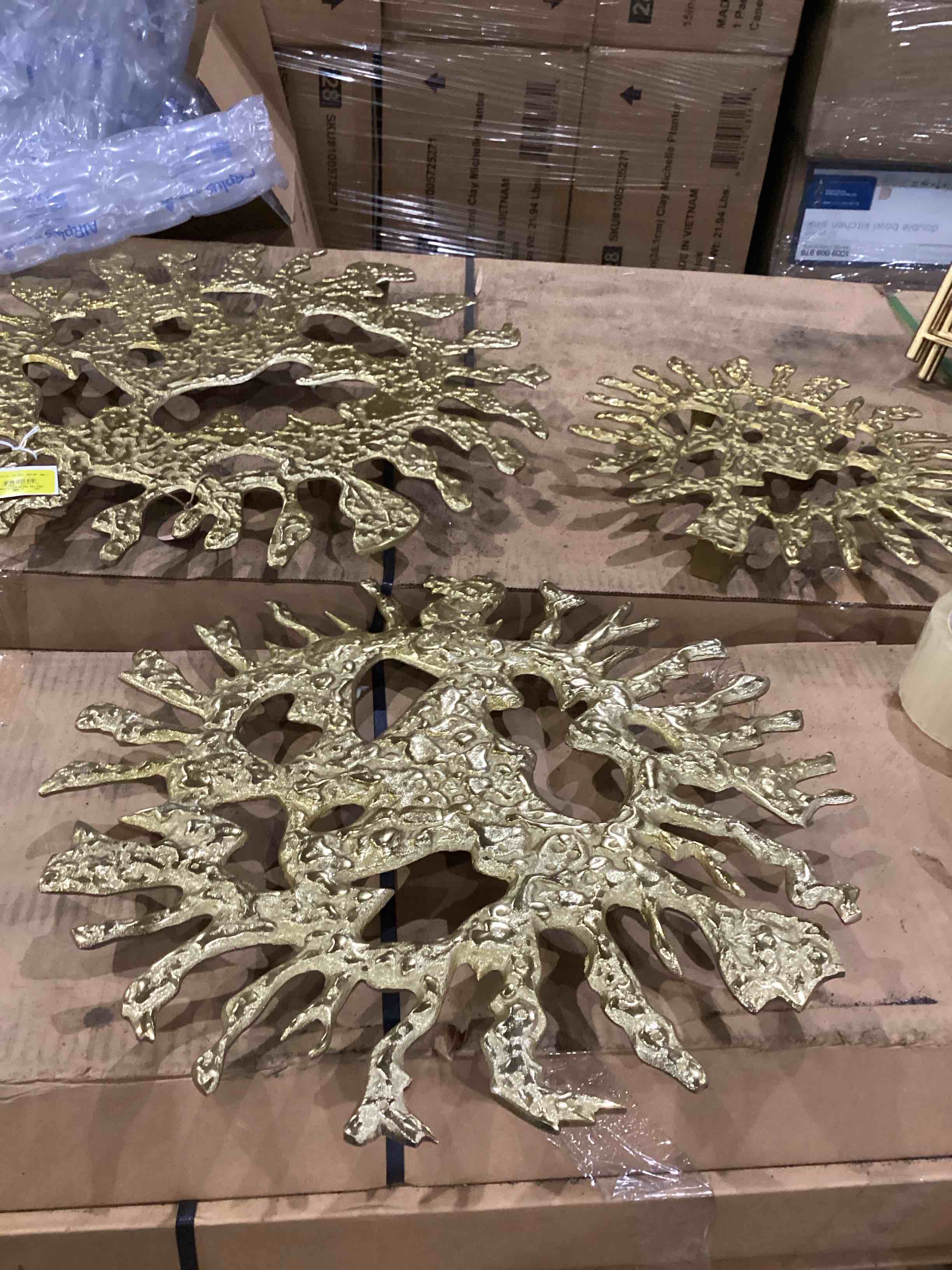 Gold Aluminum Metal Sunburst Wall Decor with Textured Pattern, Set of 3 25", 20", 15"H