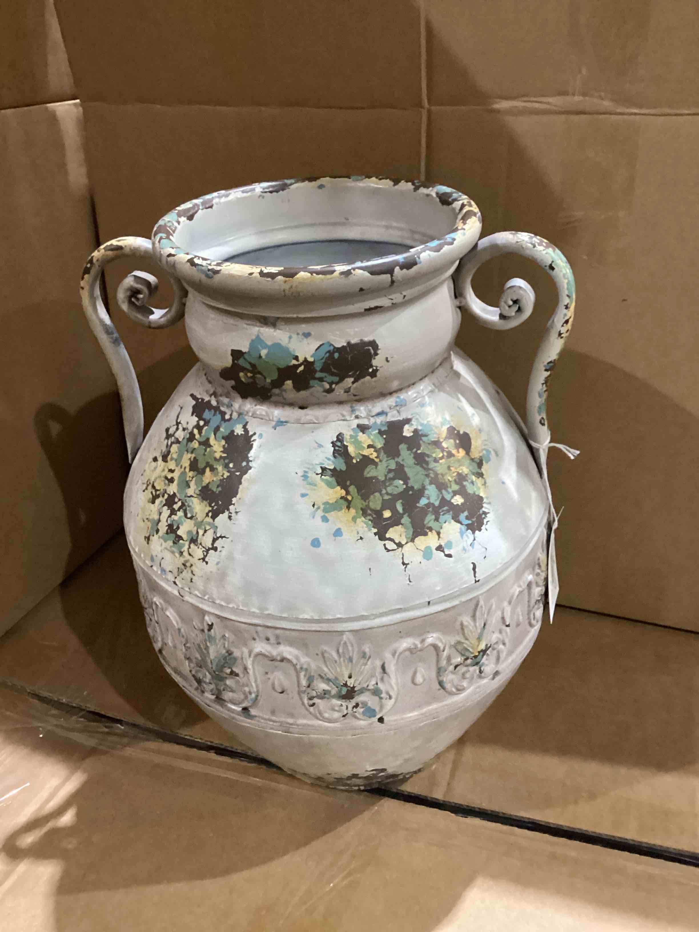 Deco 79 Metal Distressed Vase, 12" x 12" x 15", White