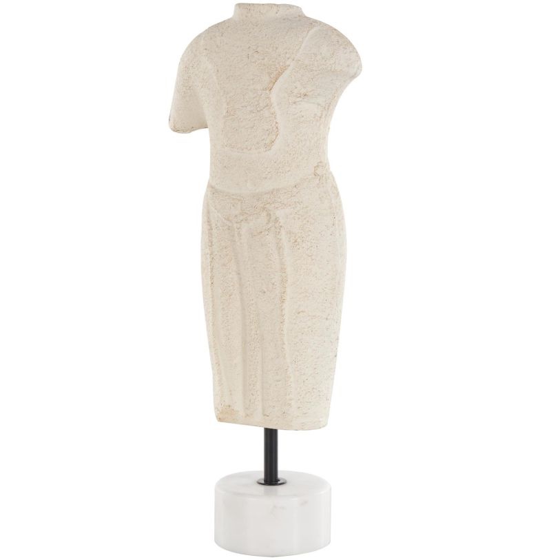 UMA Cream Paper Mache People Distressed Greek Inspired Figurine Decorative Sculpture with White Marble Base