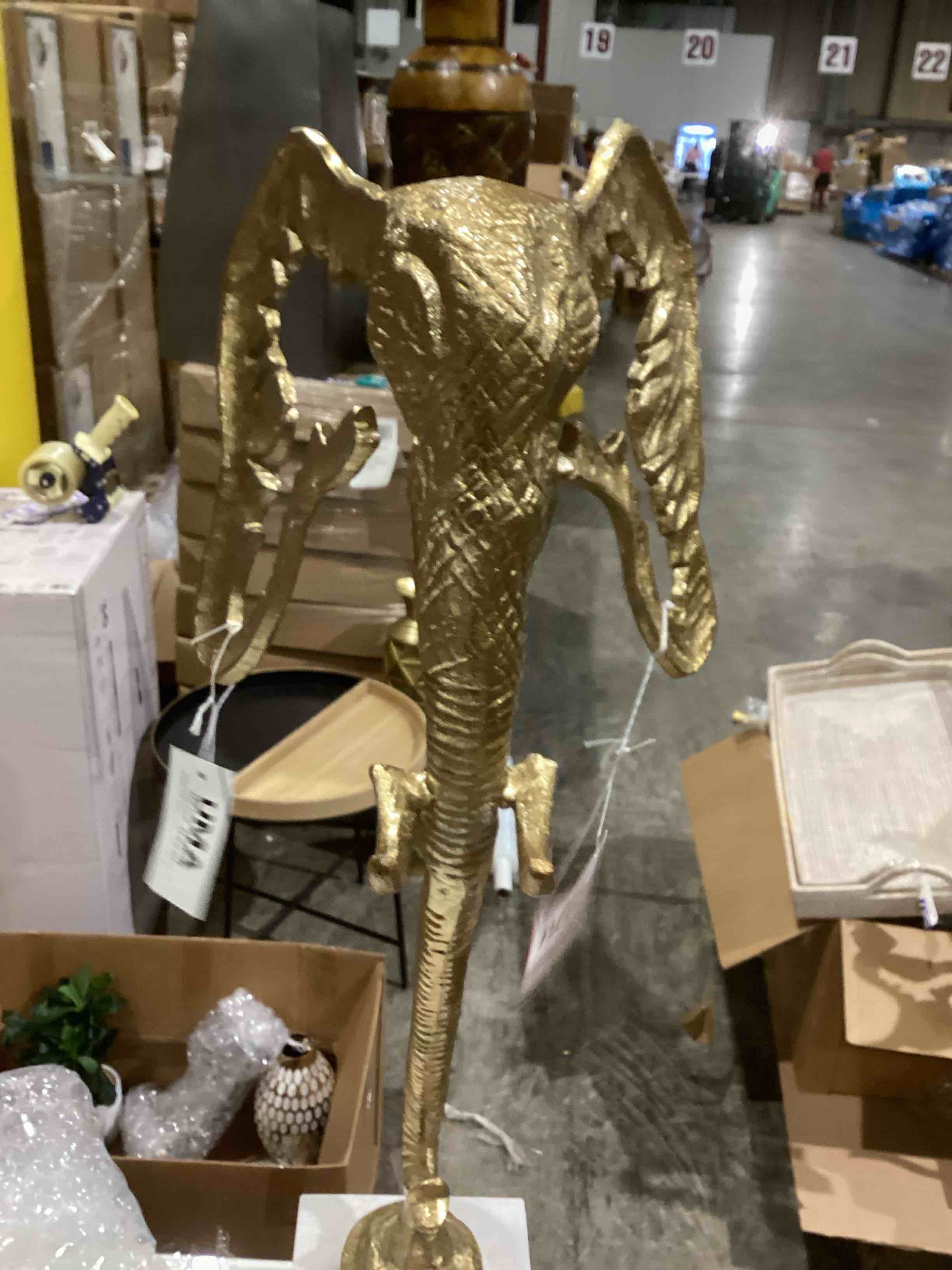 UMA Gold Aluminum Metal Elephant Tall Cutout Silhouette Decorative Sculpture with Marble Base, 9" x 9" x 27"