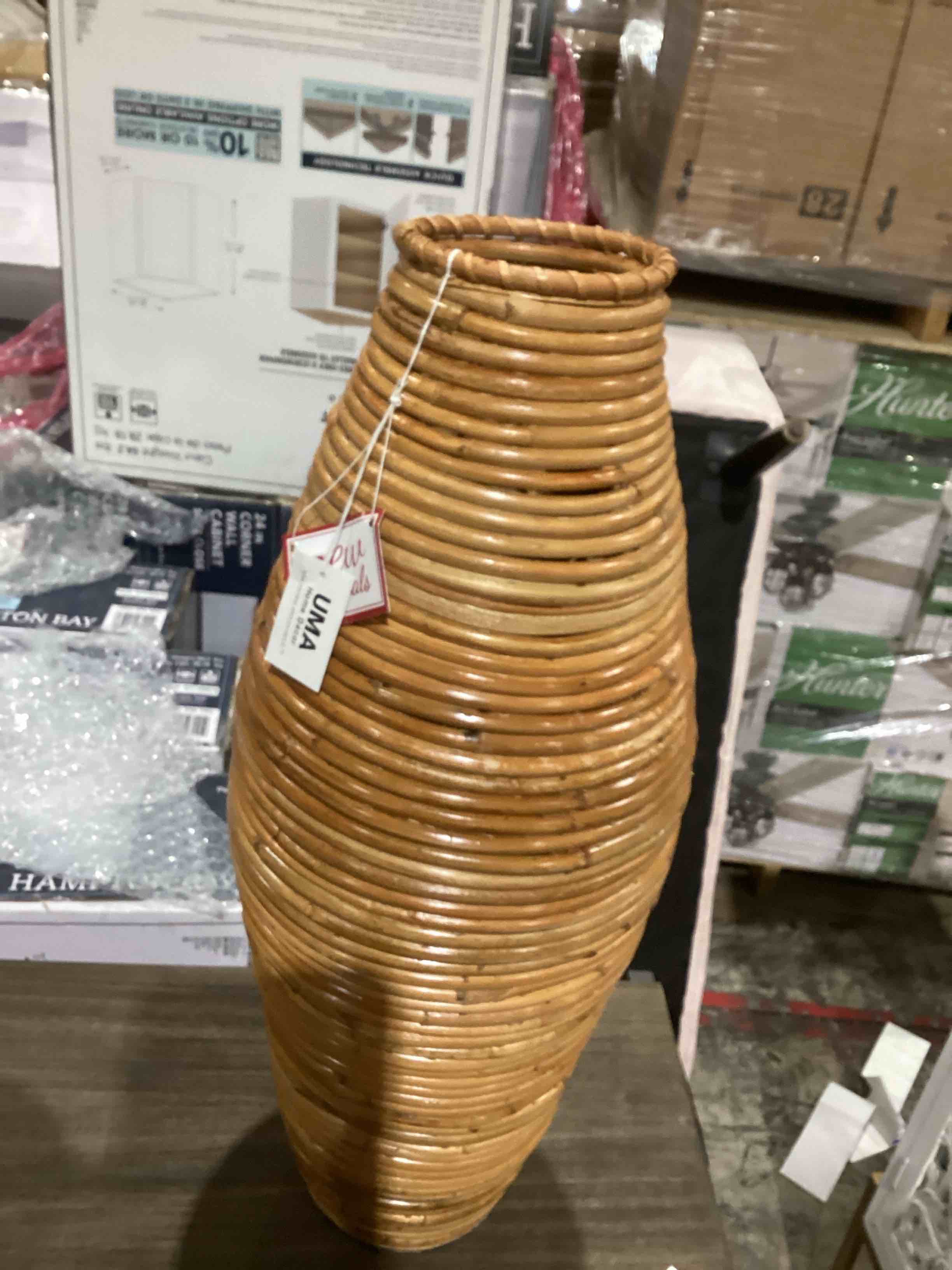UMA Brown Rattan Handmade Wrapped Decorative Vase, 11" x 12" x 28"