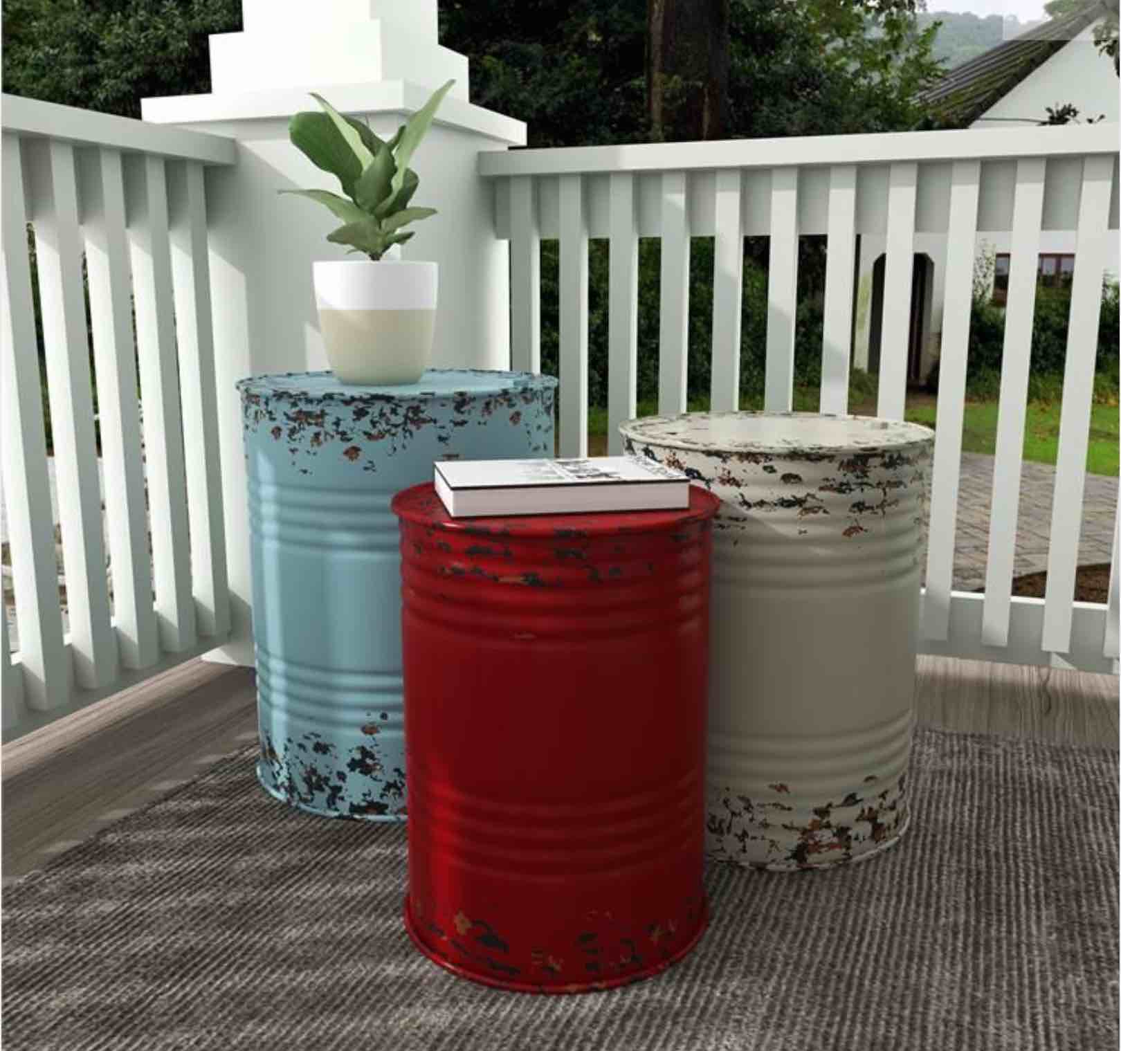 UMA Multi Colored Metal Nesting Accent Table with Distressed Accents, Set of 3 20", 18", 16"H | 55401 