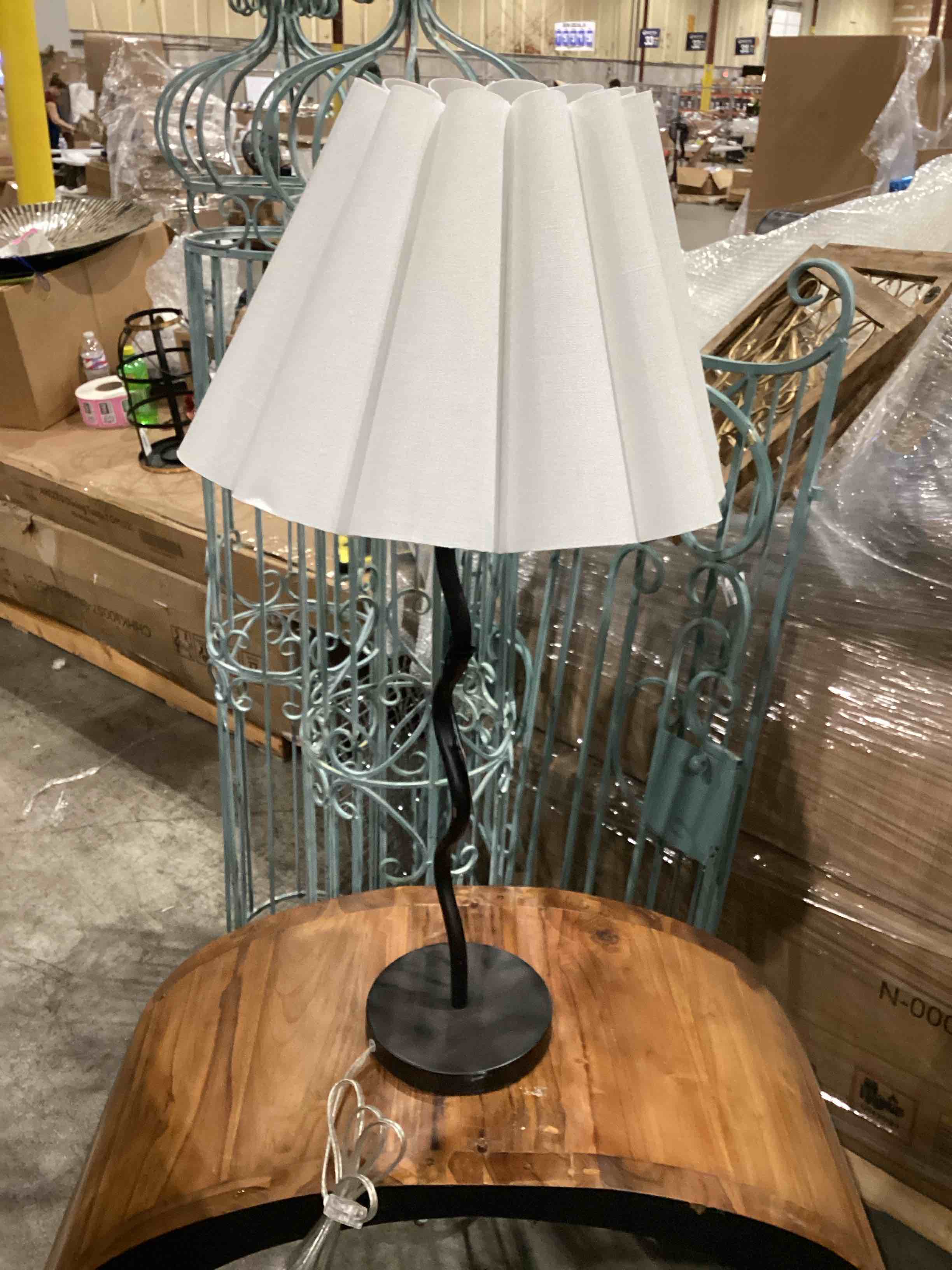 Metal Table Lamp with Playful White Umbrella Shade