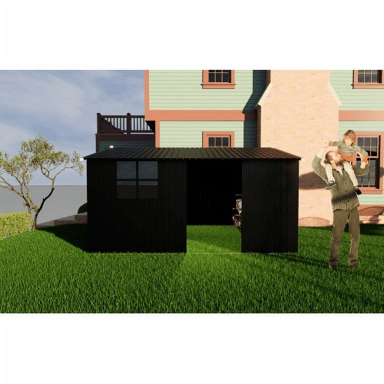 Metal garden sheds 10ftx12ft outdoor storage sheds black with window with sliding door