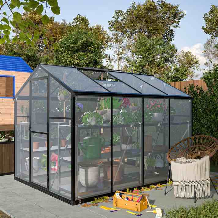 (Similar, incomplete 1 of 2))6x8 FT Greenhouse for Outdoors, Polycarbonate Greenhouse with Quick Setup Structure and Roof Vent, Aluminum Large Walk-in Greenhouse for Outside Garden Backyard, Black