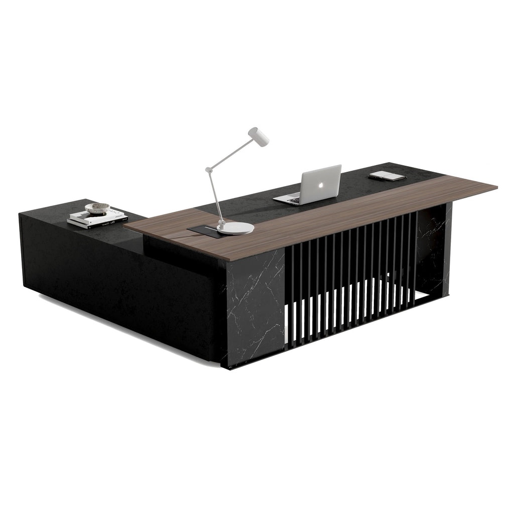 (Similar, Incomplete))MADEIRA Executive Desk 220cm Right Return - Hazelnut & Black Concrete
