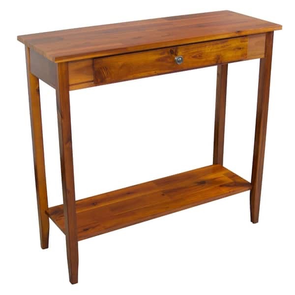 solid acacia wood 1-drawer console table with bottom shelf - mahogany