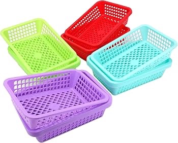 6 pieces  Pack Plastic Storage Baskets, 10 x 7.1 x 2.5 Inch Colorful Stackable Desktop Organizer Tray, Classroom Storage Baskets for Pens, Pencils, and Crayon