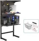 JWX DDB Gaming Standing Shelf Units, 30 Home Office cabinets with Metal Pegboard and 15 Pieces Organizer Tool Holders Frosted Black