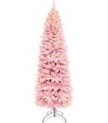 Erivc 7FT Pink Pre-Lit Christmas Tree, Auto Open Snow Flocked Full Xmas Tree with 1000 Branch Tips, 350 Lights & Foldable Stand for Outdoor and Indoor Decoration Pink 7FT+Light