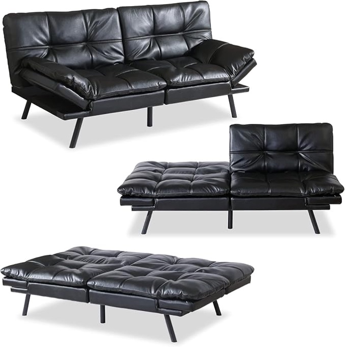 MUUEGM Futon Sofa Bed,Convertible Sofa Bed,Modern Futon Couch,Love Seat Sleeper Daybed with Adjustable Armrests,Memory Foam Futon Sets for Living Room,Offices,Dorm,Studio and Small Space/Black
