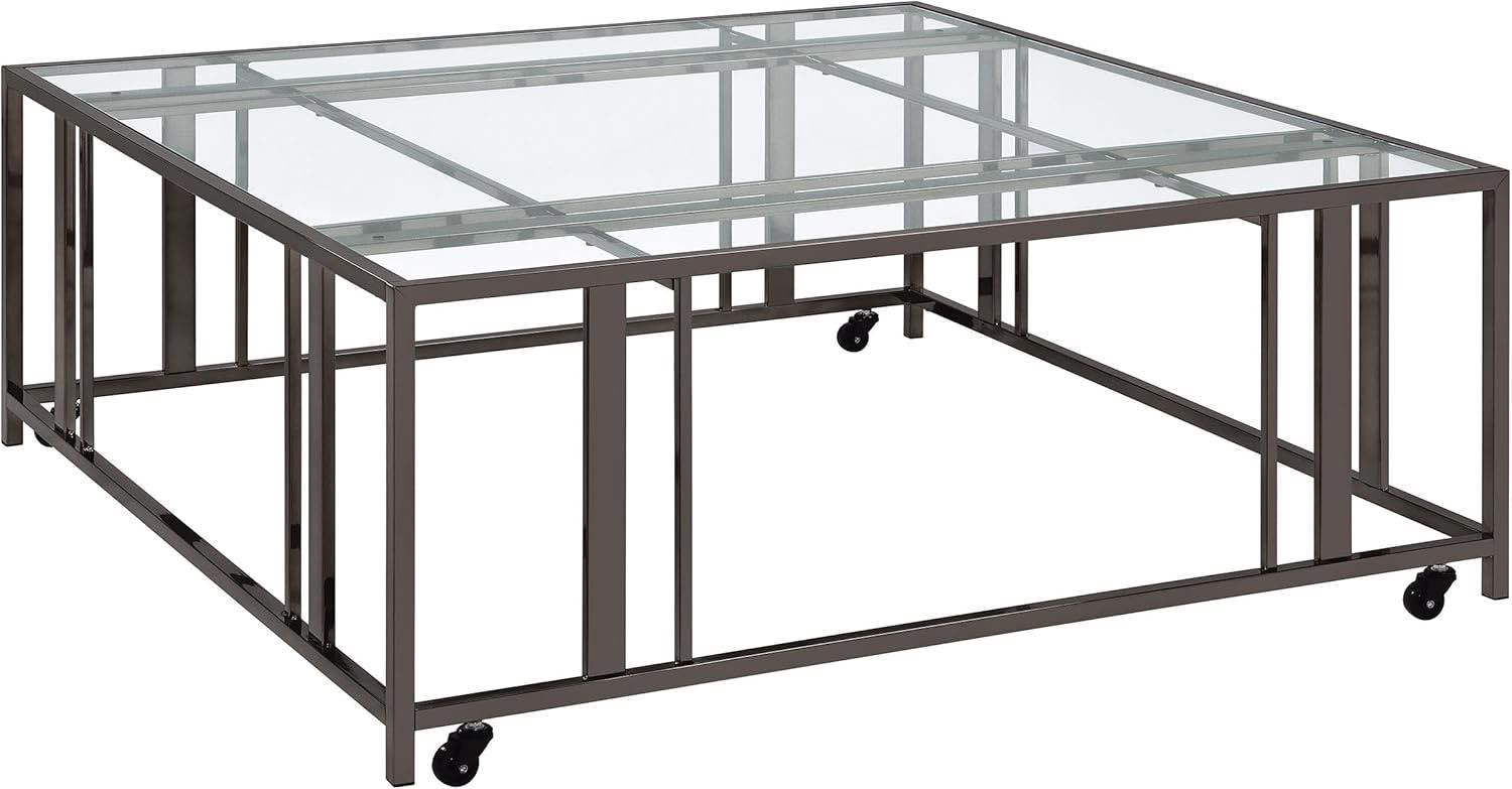 Coaster Home Furnishings Adri Square Glass Top Coffee Table with Casters Black Nickel
