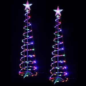 Macarrie 2 Pack 6 Ft Spiral Christmas Trees Outdoor Light Up Christmas Tree 125 LEDs Plug in Tree Decor Cone Tree Decoration with Star Tree Topper for Christmas Outside Yard Porch Home (Colorful)