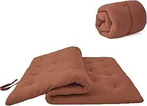 ZonLi Japanese Futon Mattress Full Size 54"x 80",100% Cotton Floor Mattress Pad,Foldable Tatami Mat Portable Dormitory Sleeping Pad,Roll Up Floor Lounger Bed for Adult Child (Cinnamon) Cinnamon Full