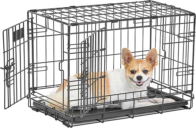 Dog Crate | MidWest Life Stages XS Double Door Folding Metal Dog Crate | Divider Panel, Floor Protecting Feet, Leak-Proof Dog Pan | 22.5L x 14W x 16H inches, XS Dog Breed