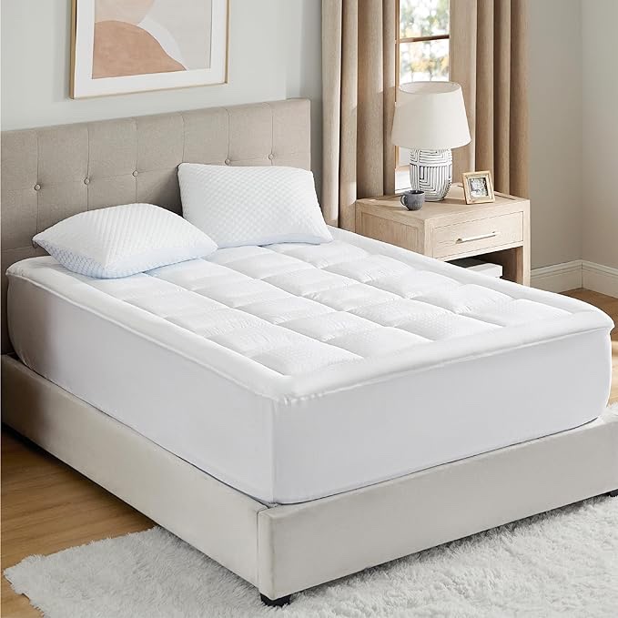 - Breathable Cotton Mattress Topper, Quilted Fitted Mattress Cover with Deep Pocket Fit 79inx59in Inch Mattress, White