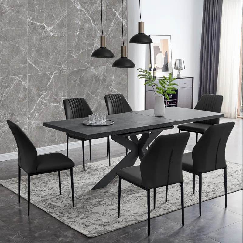 Geigle Extendable Table Set for Kitchen Dining Room Table, Home Furniture(1Table, For 6 Chairs) Dark Grey 