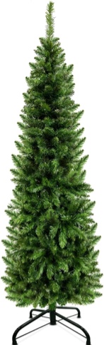 TURNMEON 5 Feet Pencil Christmas Tree Decoration with Thick 380 Tips, Metal Stand,Premium Realistic Spruce Branch Artificial Christmas Slim Tree Decor Home Indoor Outdoor Party Holiday (Spruce Green)