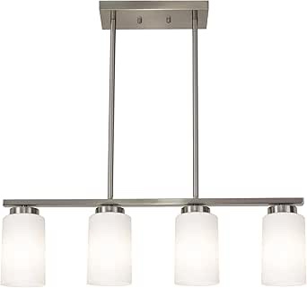 TODOLUZ 6-Lights Farmhouse Pendant Light Fixture Kitchen Island Lights with Opal White Glass Shade, Hanging Ceiling Light in Brushes Nickel for Diving Room Home Lighting