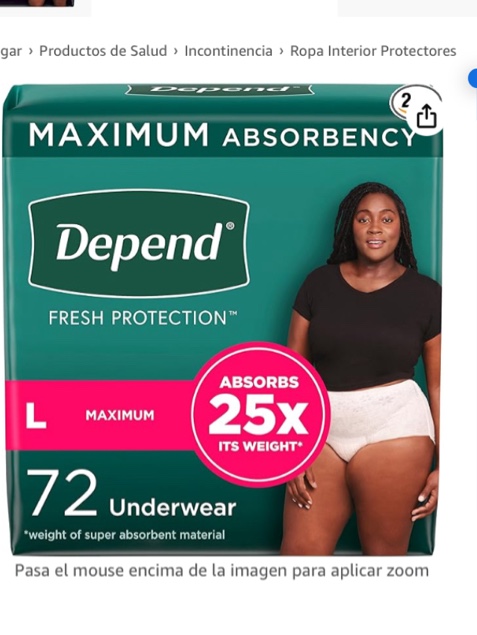 Depend Fresh Protection - Ropa interior para adultos para incontinencia y fugas de vejiga posparto para mujeres, desechable, mximo, grande, rubor, 72 unidades (2 paquetes de 36), el embalaje puede
