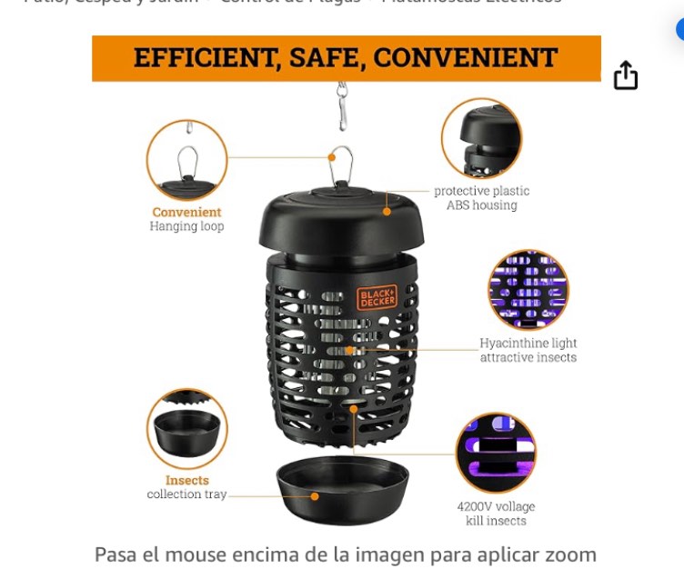 Black + Decker - Trampa para mosquitos y exterminador de mosquitos, trampas para moscas para interiores y exteriores, trampas para mosquitos y polillas, atrapador de insectos y asesino de insectos 