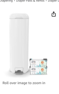 Bags  Add Prime to get Fast, Free delivery Amazon prime logo $93.73 FREE Returns  Delivery Monday, December 30 Delivering to Cincinnati 45238 - Update location In Stock Quantity: Quantity:1   Add to Cart   Buy Now Ships from Amazon.com Sold by Amazon.com Returns 90-day refund/replacement Payment Secure transaction  Add a gift receipt for easy returns Add to List  Add to Baby Registry                           6 VIDEOS  Platinum Diaper Pail Lily White, Made of Durable Stainless Steel, Convenient Easy to Use Hands-Free Operation, Odor-Locking Pail, Includes 2 Easy Roll Refill with 18 and 30 Durable Bags Roll over image to zoom in Platinum Diaper Pail Lily White, Made of Durable Stainless Steel, Convenient Easy to Use Hands-Free Operation, Odor-Locking Pail, Includes 2 Easy Roll Refill with 18 and 30 Durable Bags