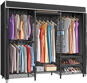 VIPEK V5C Heavy Duty Covered Clothes Rack Portable Bedroom Armoires Rack, Black Metal Clothing Rack with Black Cover, Adjustable Custom Freestanding Closet Wardrobe, Max Load 800LBS