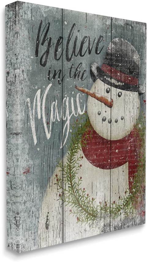 Stupell Home Dcor Believe in Magic Snowman Stretched Canvas Wall Art, 16 x 1.5 x 20, Proudly Made in USA 16x20 Gallery Wrapped Canvas
