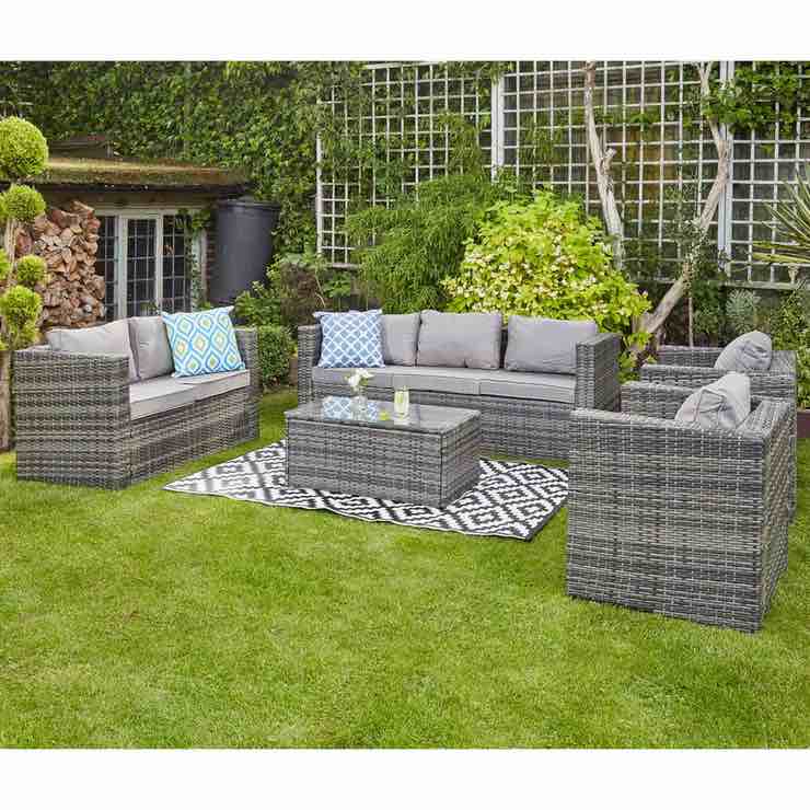 7 Seater Rattan Garden Sofa Set In Grey