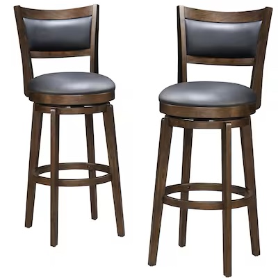 prilinex Set of 2 Black Walnut 30-in H Bar height Upholstered Swivel Wood Bar Stool Back