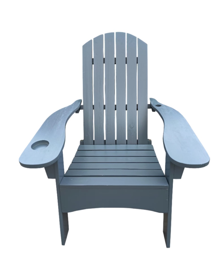 Gray Wood Adirondack Chair with An Hole to Hold Umbrella on the Arm
