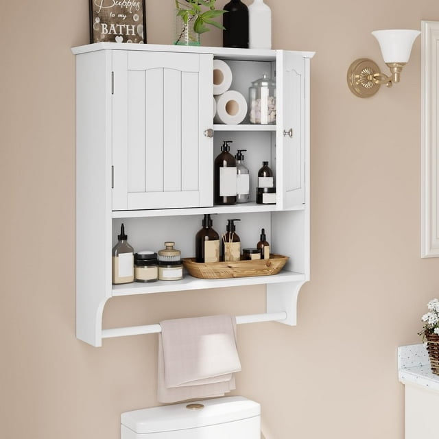 Semiocthome Bathroom Medicine Cabinet with Towel Bar and 2 Door over Toilet Storage in White