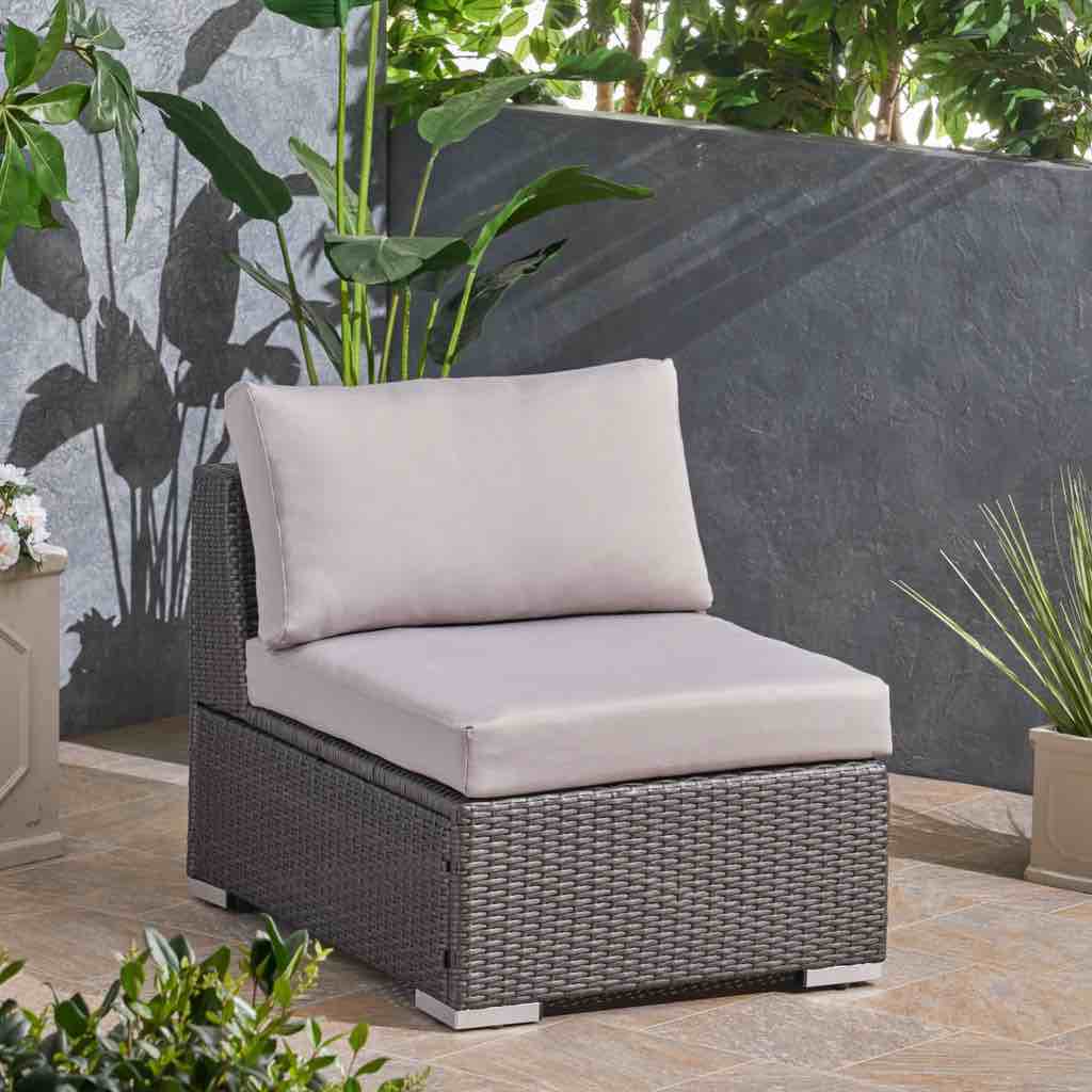 Christopher Knight Home® Outdoor Grey Wicker Armless Sectional Sofa Seat, Aluminum Frame, Silver Water Resistant Cushions