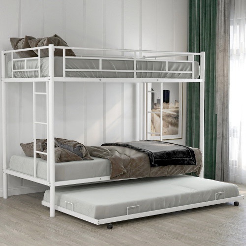Twin over Twin Bunk Bed with Trundle, White