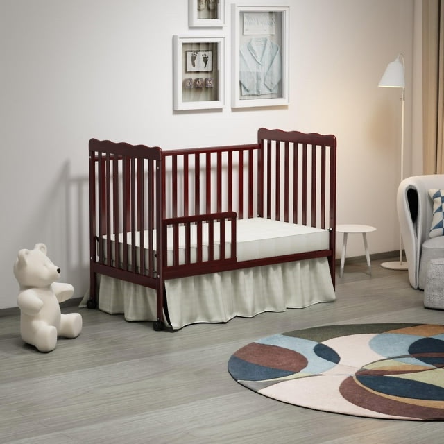 Legahome Baby Crib, 3 in 1 Convertible Crib with Locking Wheels, Converts from Baby Crib to Toddler Bed and Daybed, Toddler Crib Wooden Nursery Furniture