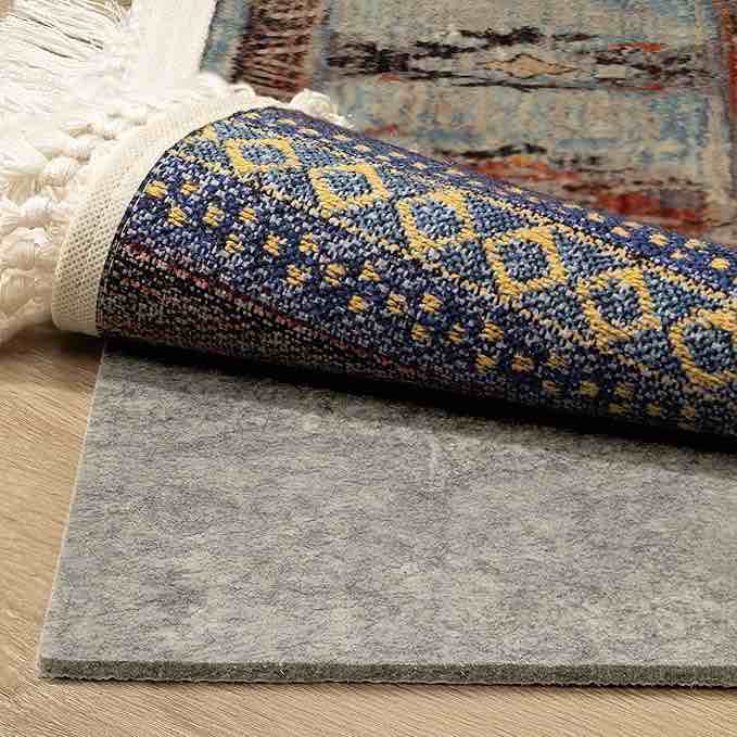 Rug Pad with Adhesive Surface and Rubber Backing, Double Side Non Slip, 1/4" Thick, Under Area Rug Gripper Cushioned Felt Pad, Keep Carpet in Place and Safe, Hardwood Floors Protection