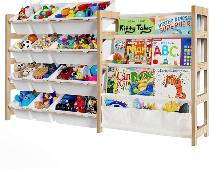 Large Toy Storage Organizer with 12 Toy Bins, Toy Organizers and Storage with 4 Tier Bookshelf for Kids Room, Playroom, Nursery Room